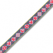 Tekstlint "Love" Turquoise blue-pink-red-gold