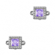 Tussenstukken van Stainless steel Roestvrij staal (RVS) zirkonia square Silver-purple