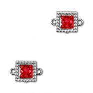 Tussenstukken van Stainless steel Roestvrij staal (RVS) zirkonia square Silver-red