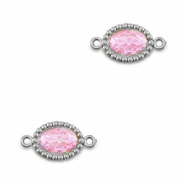 Tussenstukken van Stainless steel Roestvrij staal (RVS) zirkonia oval Silver-light pink