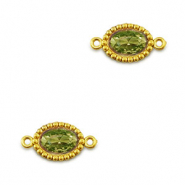 Tussenstukken van Stainless steel Roestvrij staal (RVS) zirkonia oval Gold-lime green