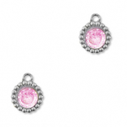 Bedels van Stainless steel Roestvrij staal (RVS) zirkonia round Silver-light pink