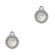 Bedels van Stainless steel Roestvrij staal (RVS) zirkonia round Silver-transparent