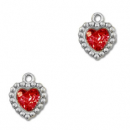 Bedels van Stainless steel Roestvrij staal (RVS) zirkonia heart Silver-red