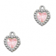 Bedels van Stainless steel Roestvrij staal (RVS) zirkonia heart Silver-light pink