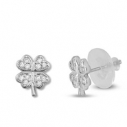 TQ metaal brass oorbellen / oorstekers zirkonia clover Silver