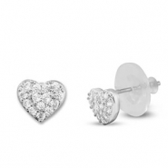 TQ metaal brass oorbellen / oorstekers zirkonia heart Silver