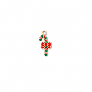 Metaal bedels candy cane Goud-groen-rood