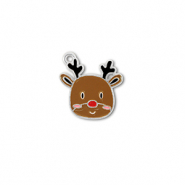 Metaal bedels reindeer Zilver-bruin-rood-zwart