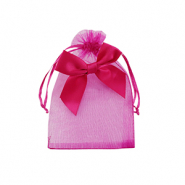 Organza sieradenzakje with bow Fuchsia pink