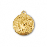 Bedels van Stainless steel Roestvrij staal (RVS) round with plant Gold