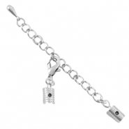 DQ metalen verlengketting set met karabijnslot en 3mm klem Antiek zilver (nikkelvrij)