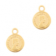 Metaal bedels DQ muntje 8mm Goud (nikkelvrij)