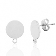 Metaal onderdelen DQ earpin rond 10mm met oog Antiek zilver (nikkelvrij)