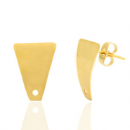 Oorbellen van Stainless steel Roestvrij staal (RVS) oorsteker trapezium met oogje Goud