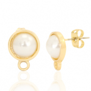 Metaal onderdelen DQ oorstekers rond 10mm pearl met oogje Goud (nikkelvrij)