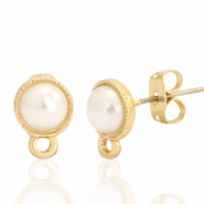 Metaal onderdelen DQ oorstekers rond 7mm pearl met oogje Goud (nikkelvrij)