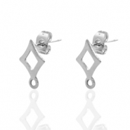 Oorbellen van Stainless steel Roestvrij staal (RVS) rhombus Zilver