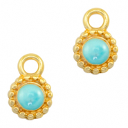 Metaal bedels DQ Pearl turquoise blue-gold (nikkelvrij)