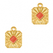Metaal bedels DQ square Goud-coral red (nikkelvrij)