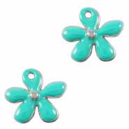 Metaal bedels DQ bloem Antiek zilver-turquoise (nikkelvrij)
