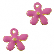 Metaal bedels DQ bloem Goud-magenta pink (nikkelvrij)
