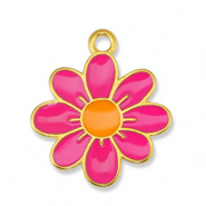 Metaal bedels DQ flower Fuchsia-Orange-Goud (nikkelvrij)