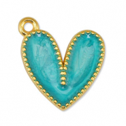 Metaal bedels DQ heart Pearl Turquoise-Goud (nikkelvrij)