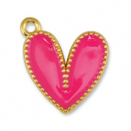 Metaal bedels DQ heart Fuchsia-Goud (nikkelvrij)