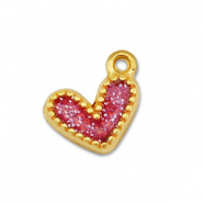 Metaal bedels DQ heart Goud-glitter roze (nikkelvrij)