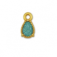Metaal bedels DQ drop Goud-glitter turquoise (nikkelvrij)