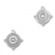 Metaal bedels DQ round with flower Antiek zilver (Nikkelvrij)