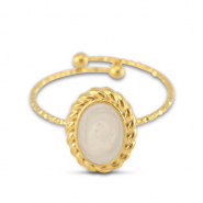 Ringen van Stainless steel Roestvrij staal (RVS) enamel oval Gold-pearl white