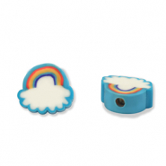 Polymeer kraal rainbow Blue-white