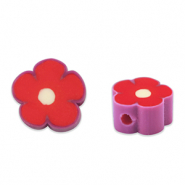 Polymeer kraal flower Red-mauve purple
