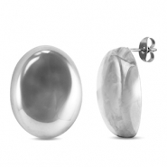 Oorbellen / oorstekers van Stainless steel Roestvrij staal (RVS) oval Silver