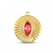 BY31&reg; Bedels van Stainless steel Roestvrij staal (RVS) round Gold-soft pink opal