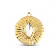 BY31&reg; Bedels van Stainless steel Roestvrij staal (RVS) round Gold-crystal