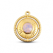 BY31&reg; Bedels van Stainless steel Roestvrij staal (RVS) round with ring Gold-soft pink opal