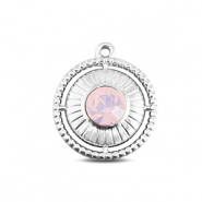 BY31&reg; Bedels van Stainless steel Roestvrij staal (RVS) round with ring Silver-soft pink opal