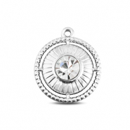 BY31&reg; Bedels van Stainless steel Roestvrij staal (RVS) round with ring Silver-crystal