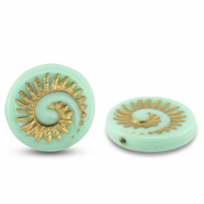 Tsjechische kralen fossil shell 18mm Mint green-gold