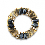 Hanger van facet round Black-grey transparent-gold