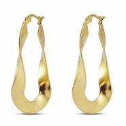 Oorbellen van Stainless steel Roestvrij staal (RVS) creolen oval twist Gold