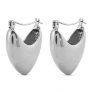 Oorbellen van Stainless steel Roestvrij staal (RVS) creolen heart Silver