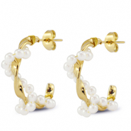 Oorbellen van Stainless steel Roestvrij staal (RVS) oorstekers with imitation pearls Gold