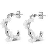 Oorbellen van Stainless steel Roestvrij staal (RVS) oorstekers with imitation pearls Silver