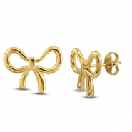 Oorbellen van Stainless steel Roestvrij staal (RVS) oorstekers bow Gold