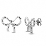 Oorbellen van Stainless steel Roestvrij staal (RVS) oorstekers bow Silver