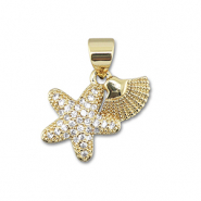 Brass TQ metaal bedels starfish with shell Gold